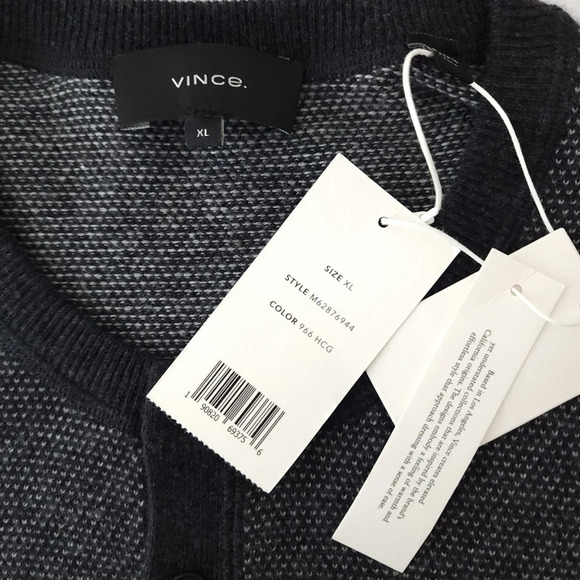 NEW Vince Cashmere Wool Blend Bird's Eye Henley Sweater - Picture 5 of 10